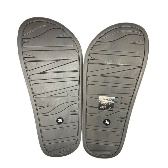 All Saints sz 5 sandals Black Leather Slides shoes Designer Luxury Minimalist - Picture 5 of 6